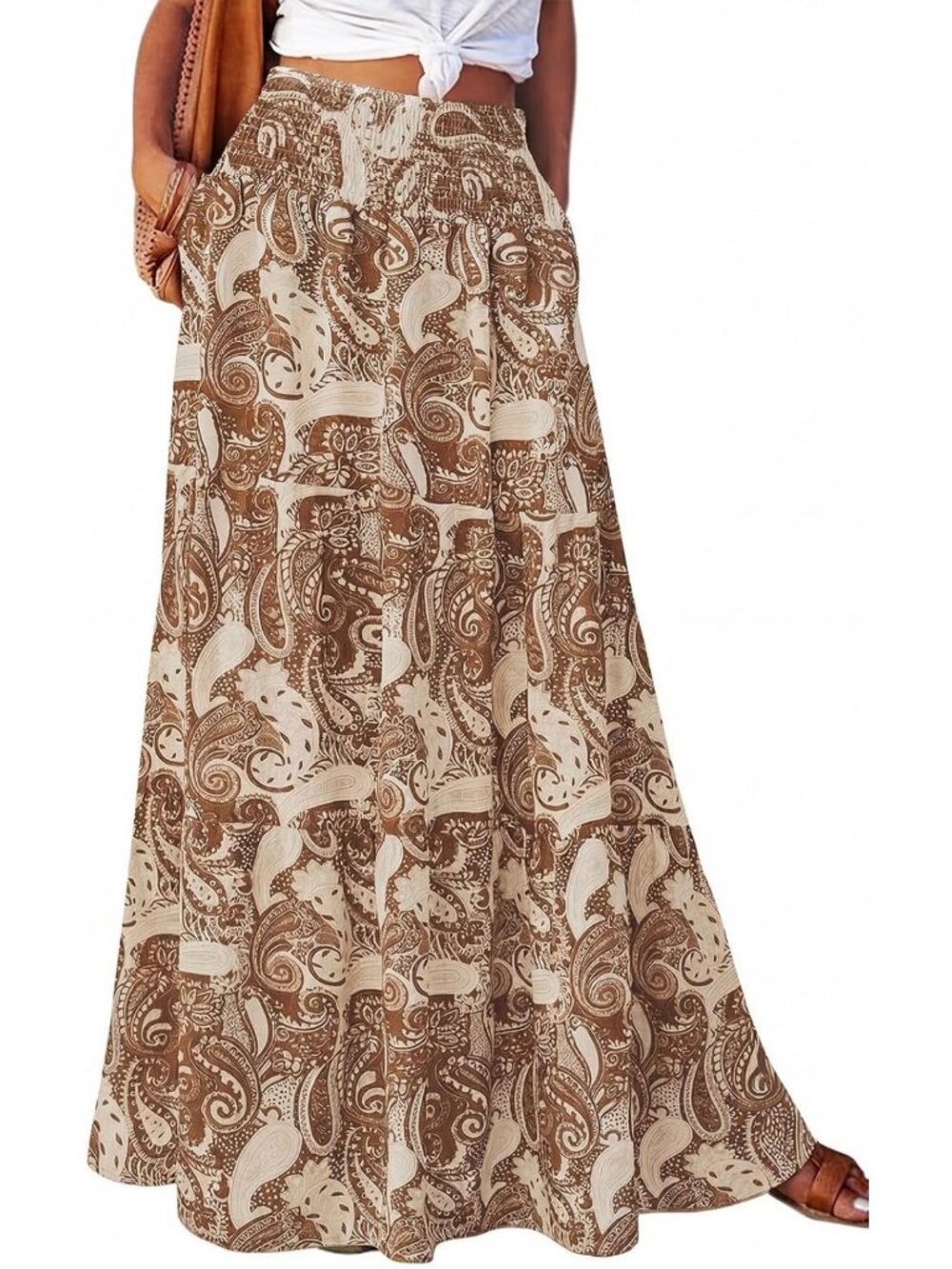 Boho Floral Maxi Skirt for Women - High Waist, Flowy Beach Vacation Skirt with